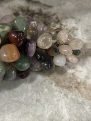 Stone Grape Cluster Leaf Polished Rose Quartz Jade Agate Multicolor VTG 6.50” In