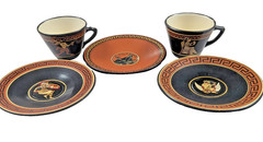 Lot/5 pcs. Vintage 1952-Greek Mythological Pottery Demitasse 2 Cups & 3 Saucers
