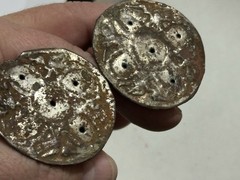INCREDIBLE PRE-COLUMBIAN SILVER EMBOSSED BIRD EFFIGY EAR SPOOLS PERU MOTLEY COA
