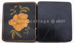 antique TOLE hand painted CIGARETTE TRINKET TIN floral aafa folk art orange PRIM