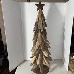 27” Driftwood Christmas Tree Hand Crafted Wood with Metal Star Folkart Rustic