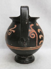 ANCIENT 4th CENTURY BCE GREEK APULIAN NEOLITHIC WARE 5.5″ TWIN HANDLE VASE