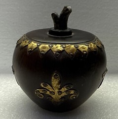 Rare Antique(?) Wood-Like Apple Decor w/Metal Brass Tone Accents