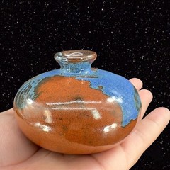 Vintage Hand Trown Art Pottery Bud Vase Signed Hand Made Ceramic Blue Red Drip