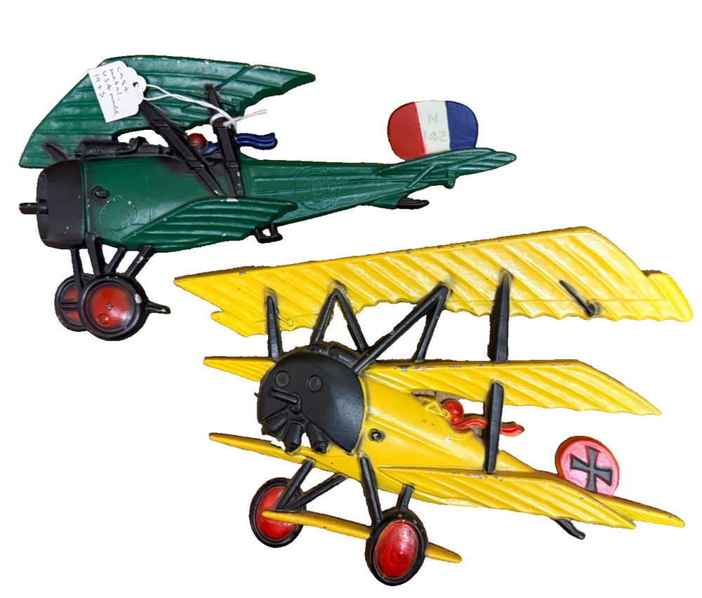 Vintage Cast Metal WWI Aircraft Wall Plaques Pair German & French Airplanes USA