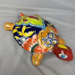 Talavera Cobalt Blue-Orange Pottery Hand Painted Turtle Art Mexico 9.5″ Garden
