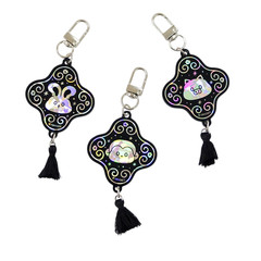 Korean Holographic Zodiac Amulet Keychain Traditional Good Luck Charm Keyring