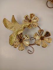 Vtg Home Interiors Brass Flower Hummingbirds Wall Hanging Homco Decor Set of 3