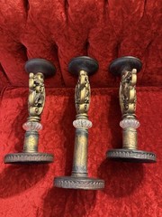Ornate Rococo Victorian Hollywood Regency Style Gold Key Candle Holders Set Of 3