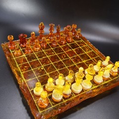 Made in USA Baltic Amber Königsberg Imperial Chess Set Handmade Genuine Gift