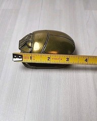 Vintage Solid Brass Egyptian Scarab Beetle Hieroglyphics Base Paperweight Heavy