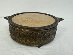 Vintage PNCW 3-Pc Covered Footed Nut Candy Dish Repousse Brass Glass