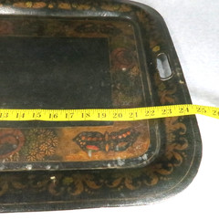 Antique Toleware Pair of Metal Trays Black Hand Painted Floral Stenciled 24″x18″