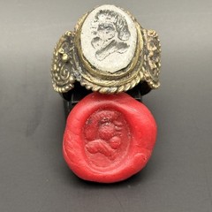 ANTIQUE INTAGLIO KING FACE RING EGYPTIAN ENGRAVED BRONZE RING SIGNET ROMAN 8.75