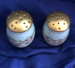 VINTAGE BAVARIA Signed SALT AND PEPPER SHAKER SET Floral Pattern Turquoise Teal