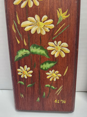 Set of 2 70s VTG Hand Painted Signed Floral Wood Plaques Cottagecore Boho MCM