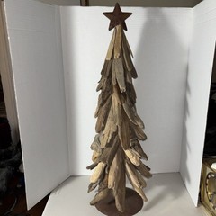 27” Driftwood Christmas Tree Hand Crafted Wood with Metal Star Folkart Rustic