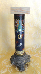 Pair of Antique Japanese Cloisonne Columns W/ Gilt Bases & Onyx Top Meiji c.1900