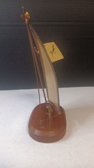 Vintage “Demott” Signed Metal Art 9″ Brass Sailboat Sculpture on Stone Base