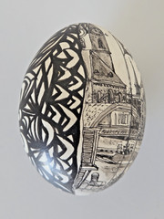 Vintage 1987 HAND PAINTED Egg Shell ZURICH Switzerland Swiss INTRICATE