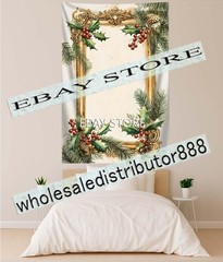 Gold Frame Holly tapestry traditional Christmas border decor 59X82 in
