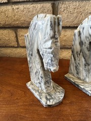 Vintage Pair Carved Stone Marble Horse Head Book Ends Mexico Felt Bottoms