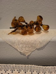 Vintage MCM Hand Blown Amber Art Glass Bunch of Grapes