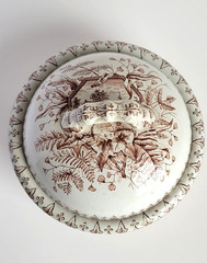 Antique Victorian Brown Transferware Soap Dish w/Lid Alton Pattern W&C Co Hanley
