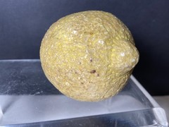 Vtg Stone Lemon Decorative Table Fruit Carved With Wood Stem Light Yellow
