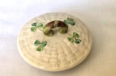 Belleek Shamrock Basketweave Teapot 8.5″ Ireland Parian China Mint