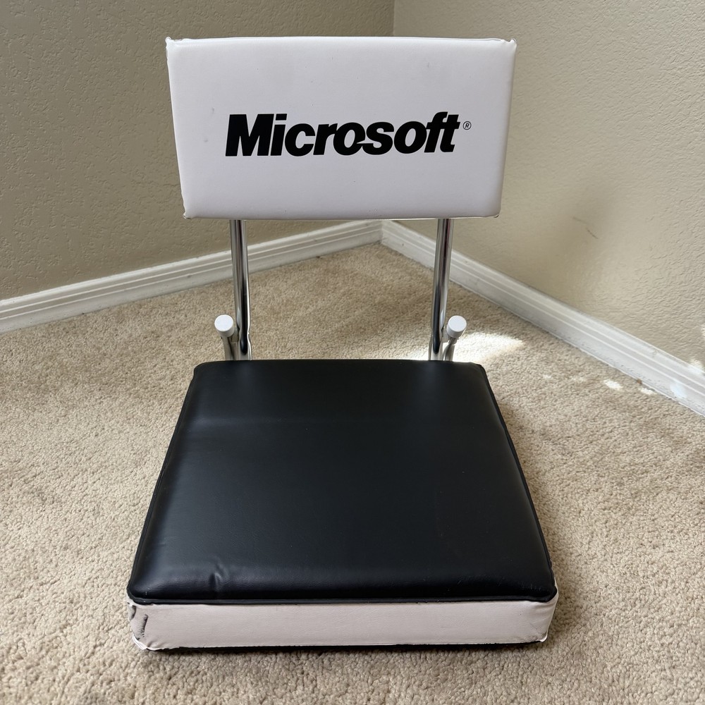 Vintage Microsoft Logo Folding Floor Chair Travel Seat Black White Chrome