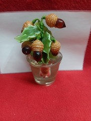 Antique DELICATE Art Glass REALISTIC Acorn Flower Arrangement Bouquet Hand Blown