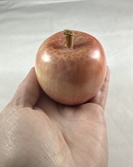Vintage Polished Peach Pink Red Apple Marble Stone Fruit w/ Wood Stem