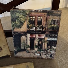 3 VTG Wine Bottle & Hotel De Paris Picture 8” X 9”on Burlap Neutral Colors