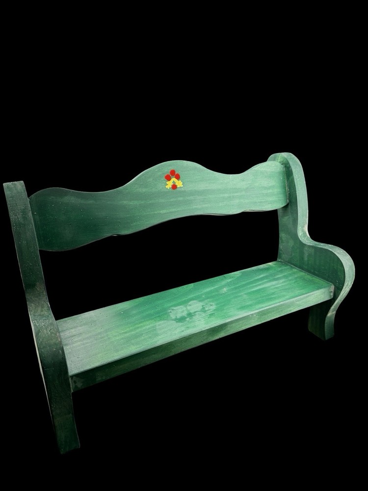 Vintage Green Painted Wooden Wall Shelf 15in Decorative Primitive Floral Accent