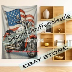 Motorcycle tapestry vintage road americana art 39X59 in