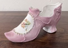 2 Antique 1868 Porcelain Slippers Victorian Edwardian Gold Trim Hand Painted PJF