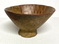 Pre-Columbian Hand Painted Pedestal Bowl- 5 1/2″ diameter, 3 1/2″ tall