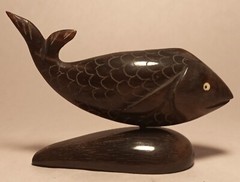 3 1/2″ HORN FISH vtg carved figurine native tribal art primitive koi carp bass