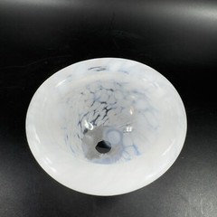 Hand Blown Art Glass Round Dish Bowl Heavy Small White Spots Hand Made Hollow