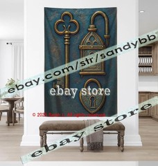 Gothic keys wall tapestry vintage art mystery 39X59 in