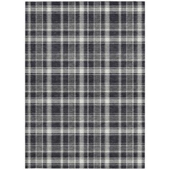 8′ X 10′ Black Gray and White Plaid Washable Non Skid Rug