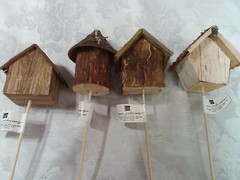 Home Interiors Birdhouse Floral Picks/ Set of 4/Natural Wood/Pine Cone Decor/New