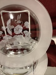 Vintage Avon Etched Hummingbird 8″ Diameter Plates 24% Lead – Set of 2