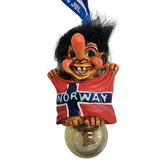 Vintage Norwegian Troll Norway Flag Water Globe Christmas Gledelig Jul Ornament