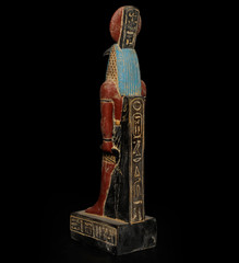 Ancient Egyptian Antiques Ra Falcon God Statue Black Stone Solar Disc Figure BC