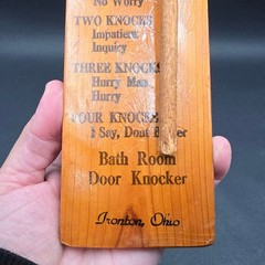 Vintage Wood Bathroom Door Knocker Mallet Novelty Ironton Ohio Made in USA Bunny