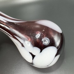 1980s Art Glass Vase Purple With White Spots Wavy Ruffled Top Edges Glass Vase
