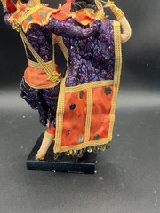 Thailand Traditional Colorful Dancing Dolls Pair Handmade Purple Wood Base 11″