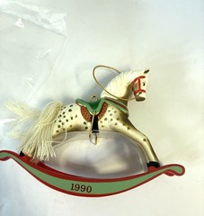 1990, 10th, ROCKING HORSE – BROWN & WHITE DAPPLED HALLMARK KEEPSAKE ORNAMENT A4